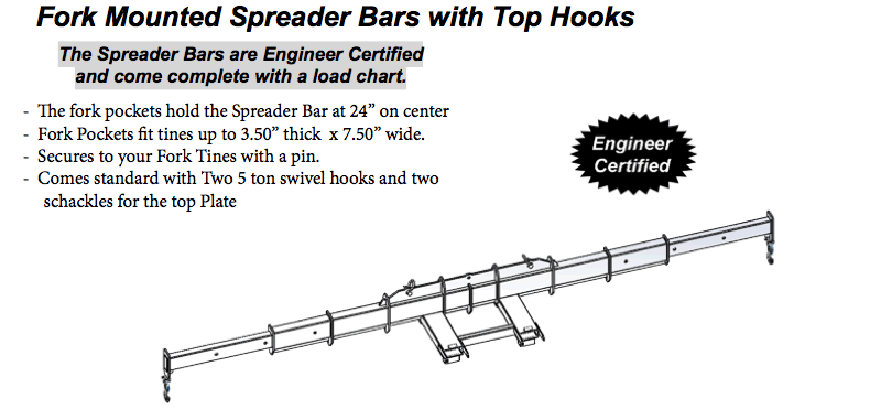20 Foot Telehandler Spreader Bar With Top Lift Hooks - 10,000 Lb. Capacity - Haugen MASPRX-1320