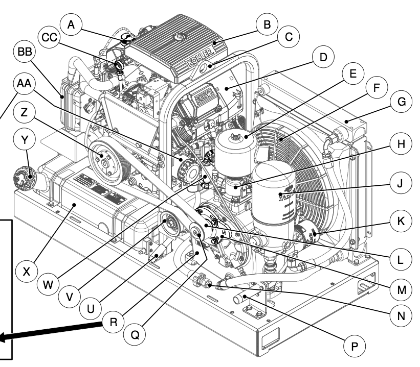 Fuel Tank for Vanair Viper Gas Air Compressor - Letter X on Drawing